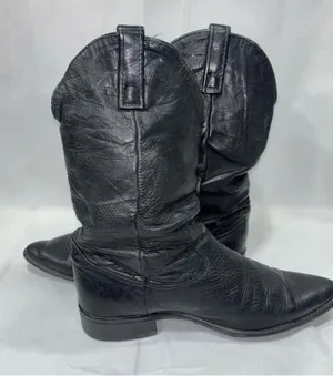 Slouch Soft Leather Cowboy Boots Black Size 8.5 thumbnail 5