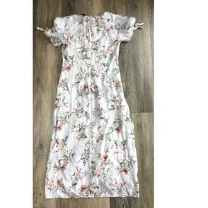 Zara Woman Womens Small 100% Linen Floral Midi Dress Cottagecore Puff Sleeve thumbnail 5