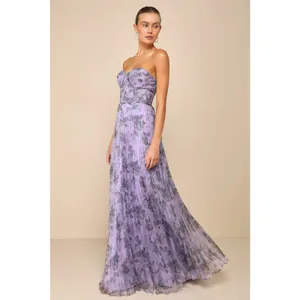 Lulus Most Beautiful Day Purple Floral Print Organza Maxi Dress Holiday Small thumbnail 3