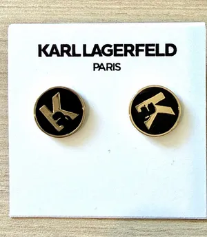 Karl Lagerfeld Black and Gold MK Round Logo Stud Earrings thumbnail 1