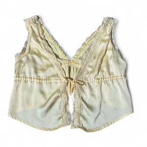 Yellow Satin‎ Coquette Lace Trim Tie Front Camisole Top C1XCK5KXQR Size M thumbnail 1
