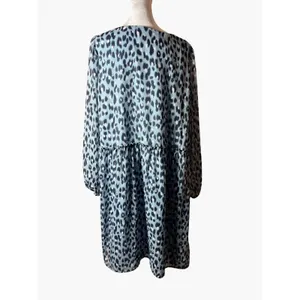 LOFT Shift Dress Womens XL Blue Excellent Leopard Print Drop‎ Waist V-Neck thumbnail 3