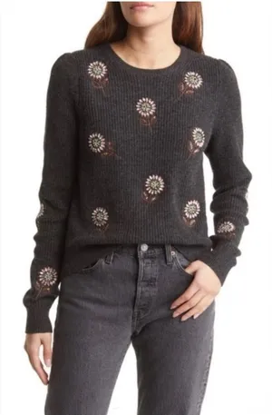 Boden‎ Elizabeth Wool Alpaca Blend Beaded Rhinestone Floral Sweater Size 12 thumbnail 1