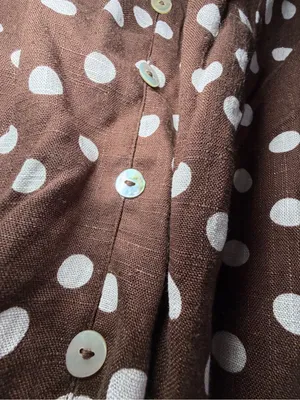 Halogen Brown Maxi Dress with White Polka Dots small flaw inside linen blend thumbnail 7