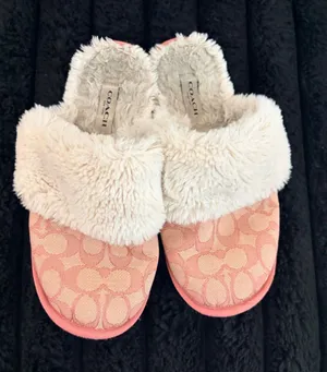 Coach Pink Signature Jacquard Faux Fur Clog Slippers thumbnail 1