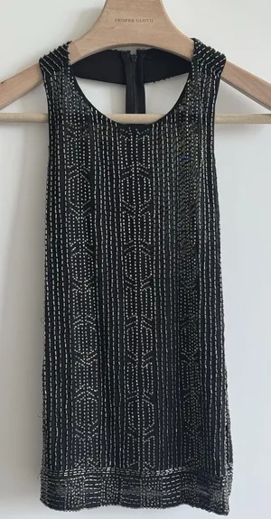 Alice + Olivia Black Beaded Mesh T-Back Tank Top Blouse Size Small thumbnail 1