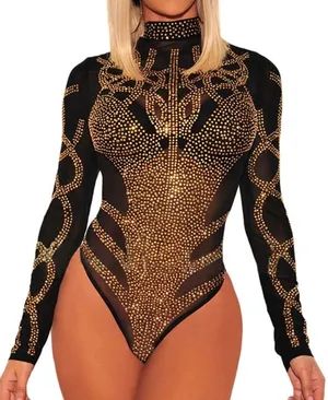 Rhinestone Bodysuit Black Size M thumbnail 1