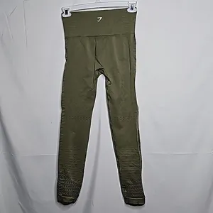 Gymshark olive green detailed seamless pull on stretchy workout leggings sz Med thumbnail 6