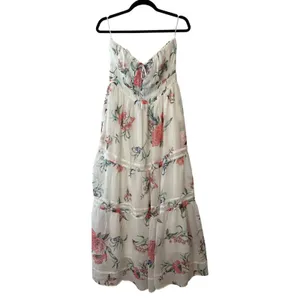 Anthropologie Somerset Strapless Floral Chiffon Midi Dress Ivory‎ NWT Size L thumbnail 3