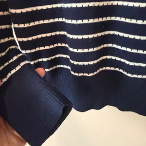 LL Bean Womens Cotton Cashmere Sweater Navy Blue White Fair Isle Turtleneck thumbnail 5
