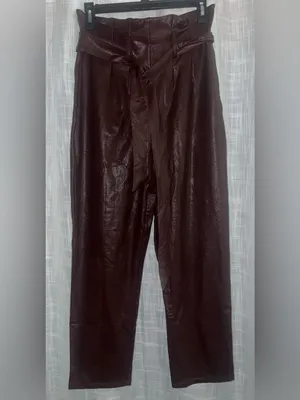 NWOT Commando Faux Leather Paperbag Waist Pants in Oxblood Belt size small thumbnail 5