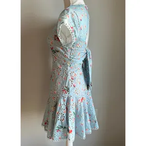 Aijek Revolve Eyelet Blue Floral Peplum Preppy Mini Skater Dress Size Small thumbnail 3