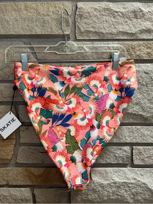 Skatie Bel Air Coral Paradise Print Bikini Top L Salty high rise bottoms xl NWT thumbnail 10