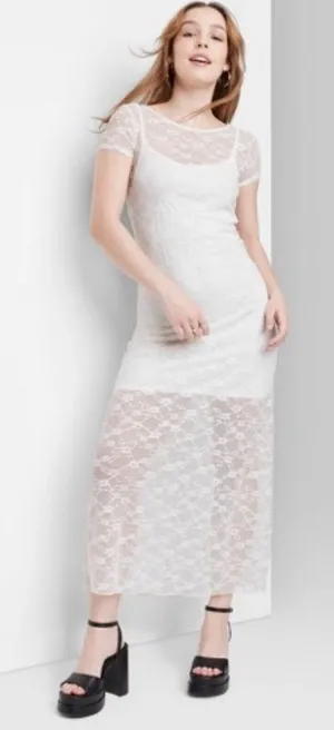 Wild Fable Women's Short Sleeve Maxi Dress, White Lace, Size XXS NWT thumbnail 1