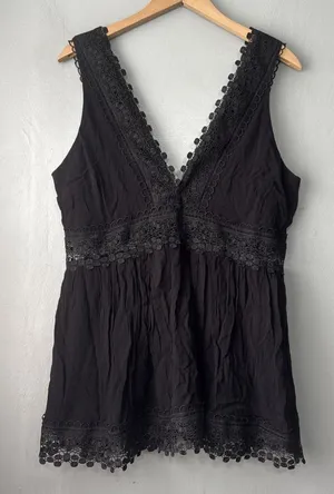 Venus Babydoll Top Sz 14 Black Sleeveless Lace Dark Romantic Whimsigoth Coquette thumbnail 1