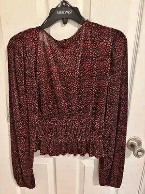 Zara black and red leopard pleated blouse thumbnail 3