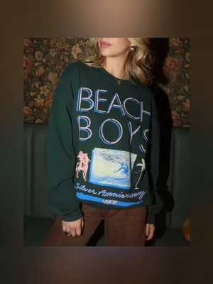 NWOT Daydreamer The Beach Boys Silver Anniversary Boyfriend Crew - Pine - Small thumbnail 3
