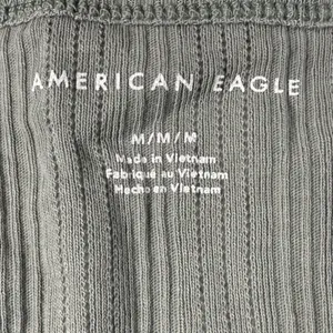 American Eagle Sage Green Ribbed V-Neck Henley Long Sleeve‎ Top Cutie Medium thumbnail 4