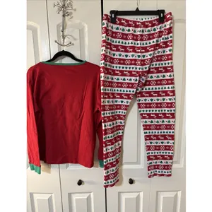 Women's Family‎ Feelings Reindeer Christmas Pajama Pant Set Size Large Red thumbnail 4
