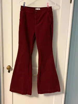 By Anthropologie Low-Rise Flare Corduroy Pants burgundy size 4 bohemian fall thumbnail 2