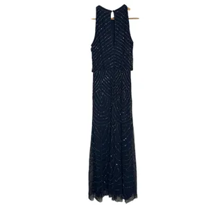 Adrianna Papell Navy Blue Sleeveless Blouson Beaded Cocktail Formal Gown Size 6 thumbnail 9