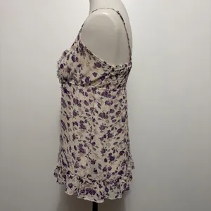 Express Floral Camisole Medium Purple Ruffle Fringe Smocked Babydoll Top Fairy thumbnail 3