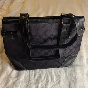 Coach Black and Silver Shoulder Bag with Snakeskin Accent thumbnail 2