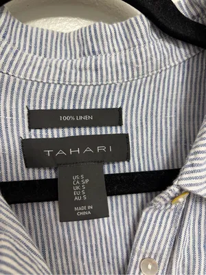 Tahari 100% Linen Button Down Boxy Shirt Dress Blue and White Pinstripe - Size S thumbnail 3