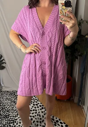 Free People Swingin Swing Cable Knit Vest Mini Sweater Dress Lilac Size Medium thumbnail 1