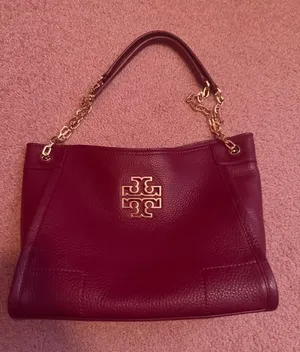 Tory Burch Burgundy Leather Shoulder Bag with Gold Chain thumbnail 1