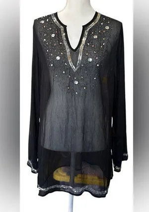 Blue Island Black Embellished Long Sleeve tunic thumbnail 1