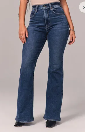 Abercrombie Curve Love Ultra High Rise Stretch Flare Jean - Dark Wash thumbnail 1