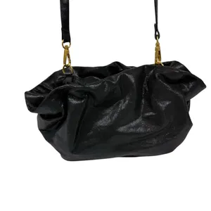 Anthropologie Jory Black Metallic Clutch Crossbody Dumpling‎ Bag Vegan Leather thumbnail 5