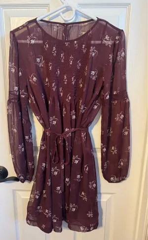 Abercrombie‎ & Fitch Floral Long Sleeve Mini Dress NWT Maroon Boho Peasant Style thumbnail 1
