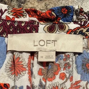 Loft Top Peacock Ruffle Boho Romantic Cottagecore Tiered Sleeve Floral Medium thumbnail 3