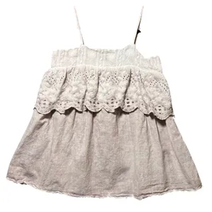 POL Boho Eyelet Embroidered Babydoll Cami Top Pink Ruffle Cotton Lace S thumbnail 1