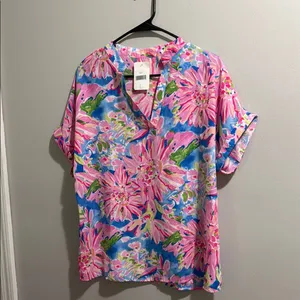 Floral Pink and Blue Women's Top thumbnail 2