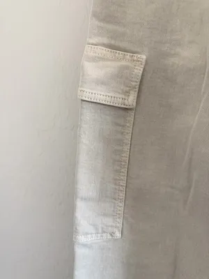 ZARA High Waisted Marine Cargo Jeans Raw Hem Khaki Beige Wide Leg Retro‎ Size 14 thumbnail 15