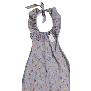 NWT WeWoreWhat Vintage Roses Ruffle Halter Sleeveless Maxi Dress XS Blu Lavender thumbnail 3