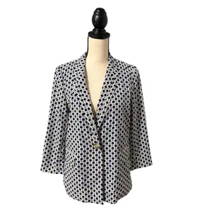 Cartonnier Anthropologie Navy White Geometric Southmark Blazer Sz M Lightweight thumbnail 2