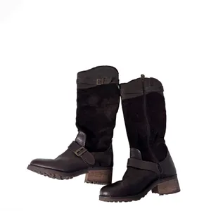 Fabianelli Tall Leather Suede‎ Riding Boots Women 36 Brown Buckle Lug Sole Chic thumbnail 5