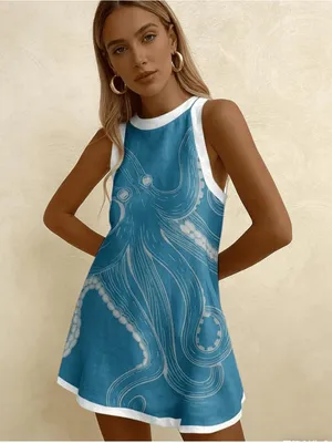 🐙👗 Women’s Boho Octopus Print Tank Dress – NEW! 👗🐙 thumbnail 2