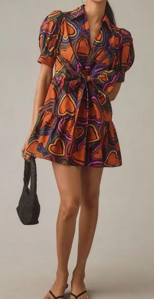 Farm Rio Heart Print Front-Bow Mini Dress, Size XS thumbnail 1