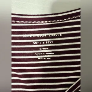 American Eagle Maroon/White Striped Soft & Sexy T-Shirt thumbnail 5
