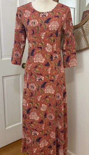 Peruvian Connection Floral Fit Flare Maxi Dress‎ Sz M Art Nouveau Boho Earthy thumbnail 1