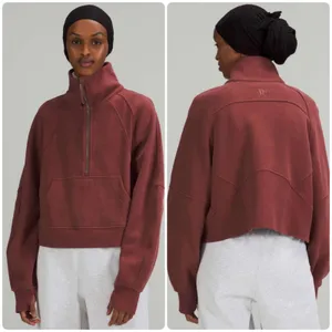 Lululemon Women Scuba Oversized‎ Funnel Neck Half Zip Smoky Red Sweatshirt M/L thumbnail 2