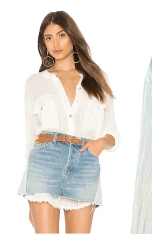 Free People Talk to Me Button Down Gauzy Lightweight Poplin Blouse Medium thumbnail 1