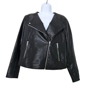 Mango MNG Faux Leather Biker Moto Jacket Womens Medium Black Zip thumbnail 1