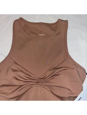 NWT Girlfriend Collective Quinn Tank Top Earth Brown Ruched Twist High Neck Sm thumbnail 3