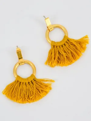 Madewell Tassel Statement Earrings in Mustard Yellow & Gold thumbnail 2